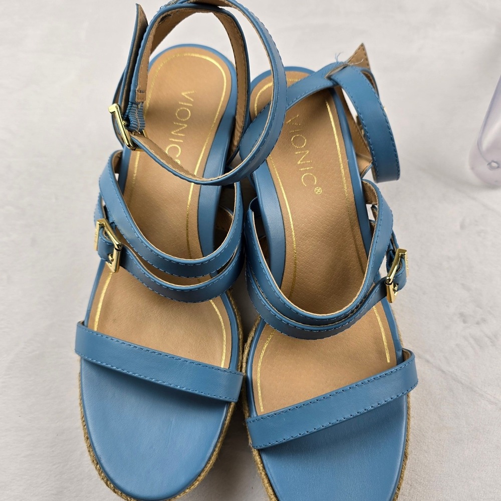 Vionic Sabina Blue Leather Espadrille Wedge Sandals Women's Size 8.5 - Picture 7 of 8